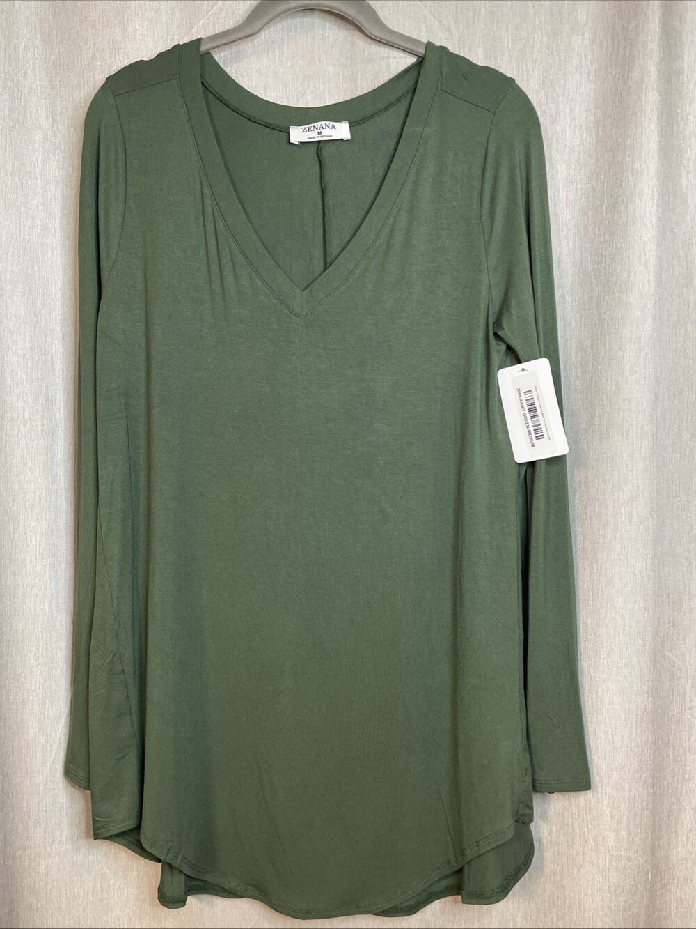 Zenana NWT Nothing Personal Long Sleeve Army Green Top - V-neck - Size Medium